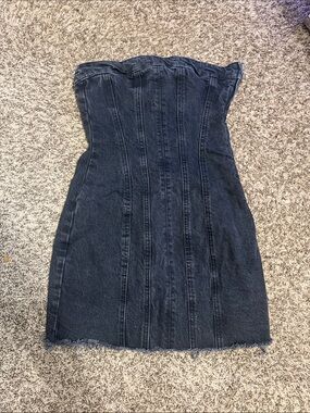 Zara Strapless Black Denim  Dress